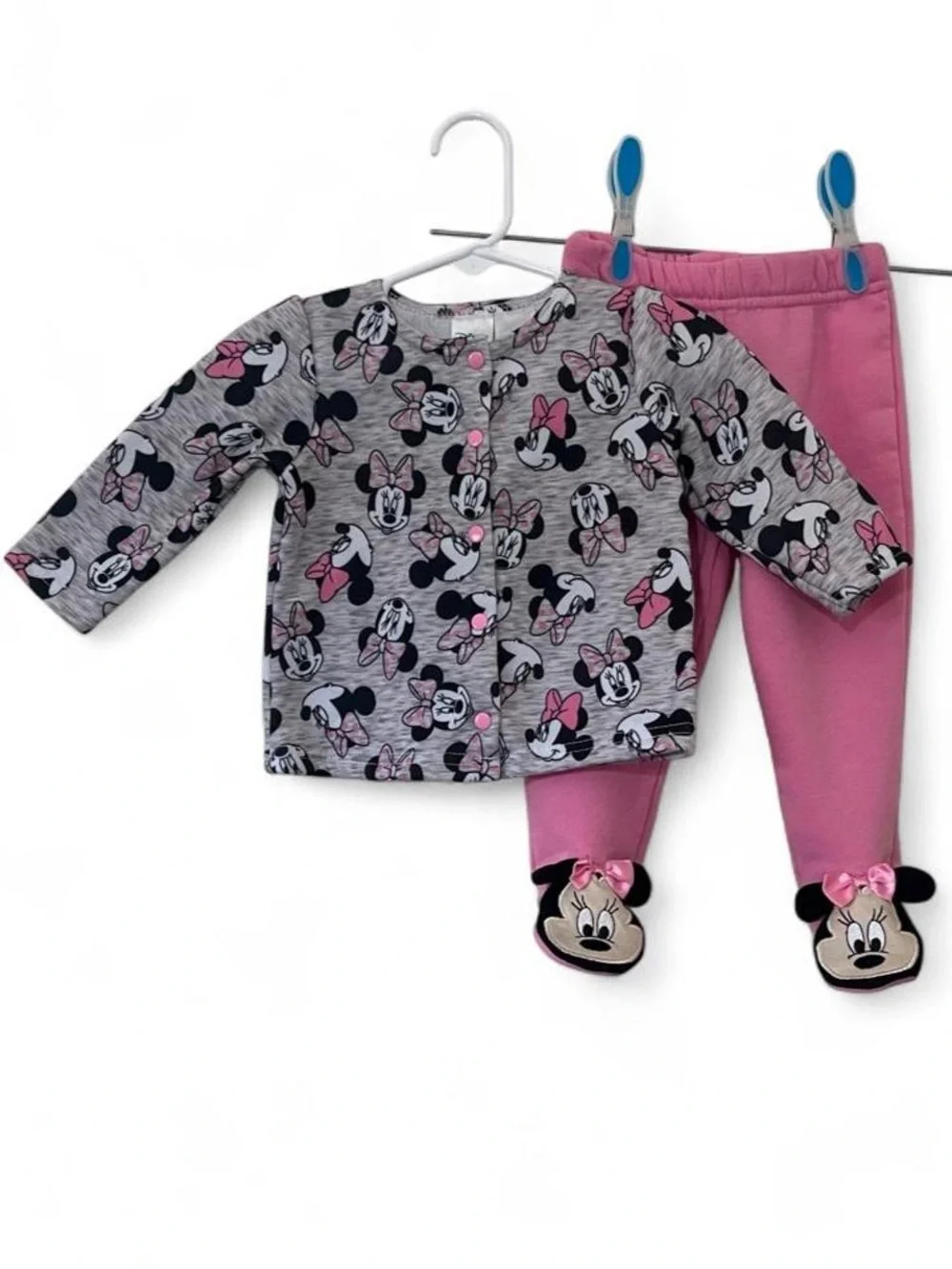 6-9M Girl Disney Baby 2 Piece Minnie Mouse Cardigan Footed Sweatpants Baby Girl